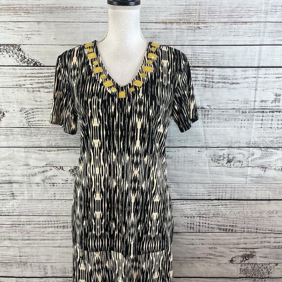 JM Collection 2pc Skirt Blouse Set Outfit size Small Black Camel Slinky Peasant - Picture 2 of 10